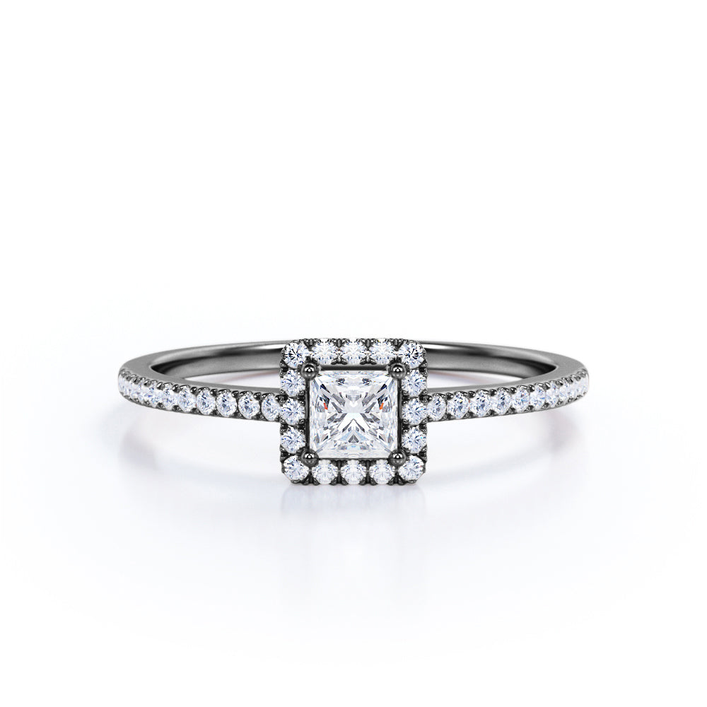 1 Ct Princess Lab Diamond Halo Engagement Ring
