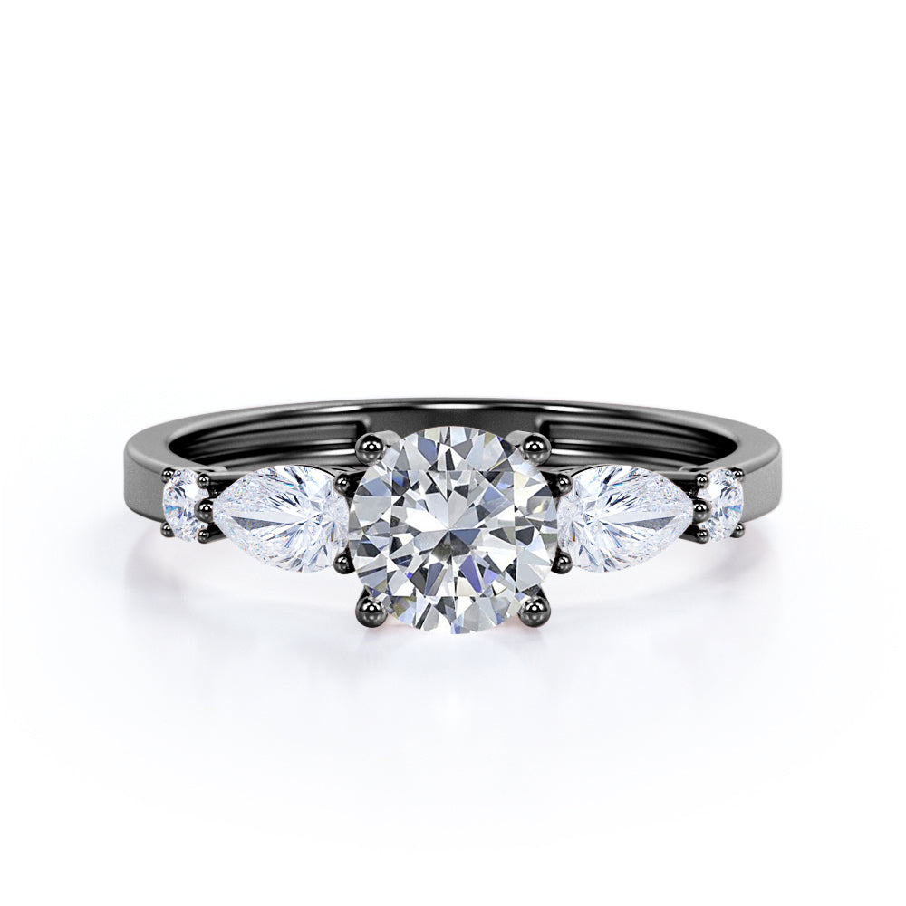 Luxurious 5 Stone Ring 0.55 carat Round Moissanite and Diamond Engagement Ring - Birthday Gift, Anniversary Ring in Rose Gold