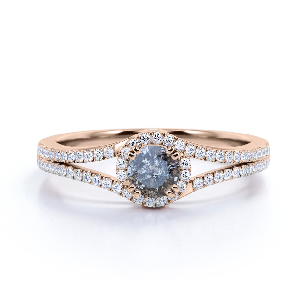 1.25 Ct Round Salt and Pepper Diamond Halo Engagement Ring