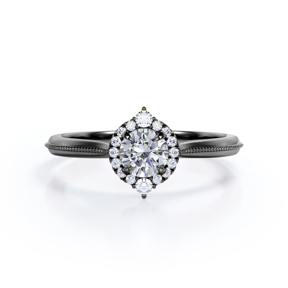 1 Carat Round Cut Moissanite And Diamond Halo Engagement Ring In White Gold