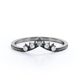 Crown Design 0.10 TCW Round Shape Diamond Chevron Wedding Band in Black Gold