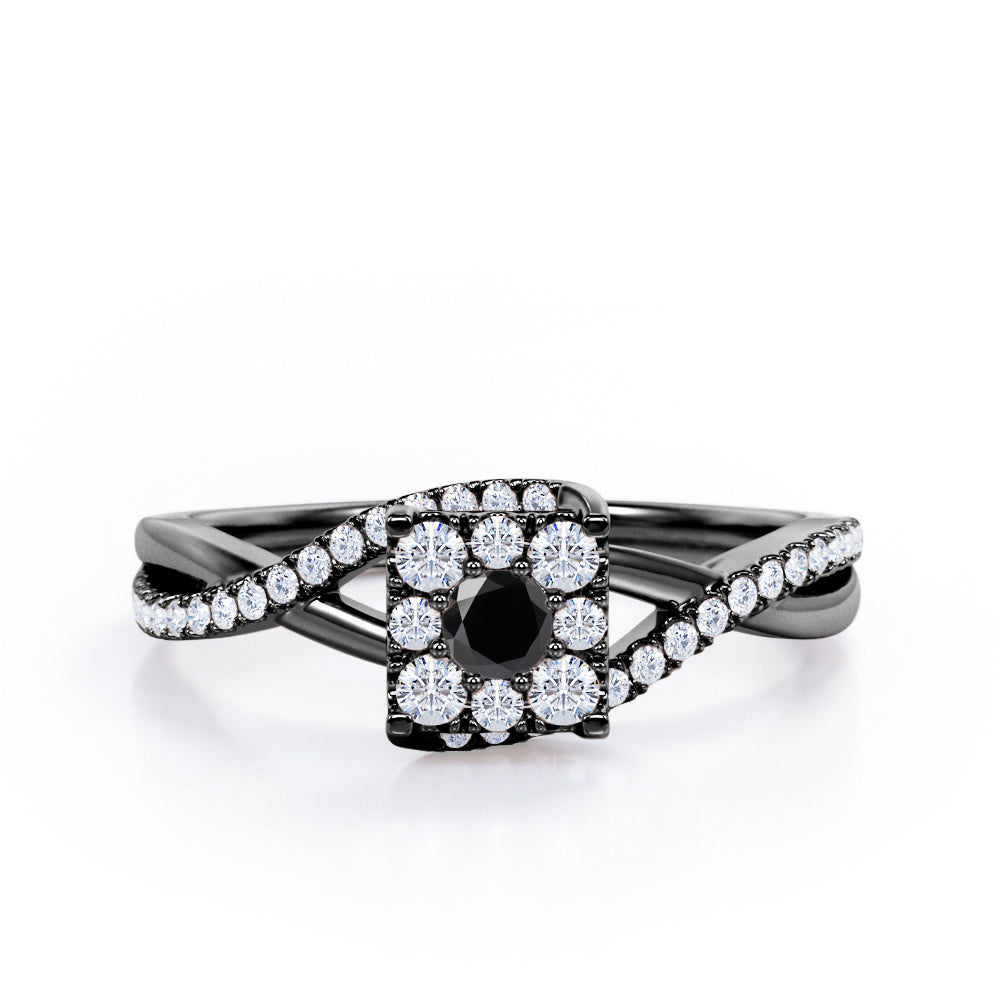 Semi Twisted Infinity 0.9 Carat Round Shape Black Diamond Square Floral Cluster in White Gold
