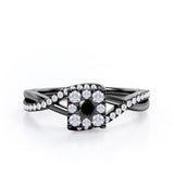 Semi Twisted Infinity 0.9 Carat Round Shape Black Diamond Square Floral Cluster in White Gold