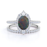 1.75 Ct Oval Cut Lab Created Black Opal Halo Wedding Ring Set