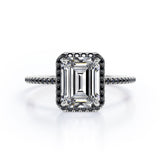 Halo-Style 1.5 TCW Emerald Cut Moissanite with Lab Created Black Diamond Engagement Ring with Pave Accents in Rose Gold