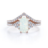 Chevron Pave Set 1.55 Carat Hexagon Cut White Fiery Opal And Diamond V Shaped Wedding Ring Set In Black Gold