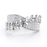 Triple-lined Bright Cut Pave - 0.30 TCW Round Brilliant Cut Diamond - Nature Inspired Stackable Ring - 10K White Gold