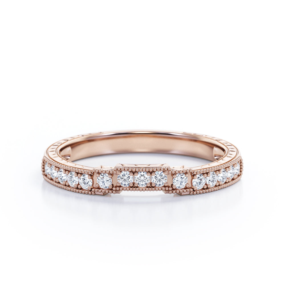 Cinderella Staircase 0.15 TCW Round Shaped Diamond Milgrain Filigree Wedding Band in White Gold