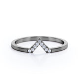 Chevron Flat Band 0.15 TCW Round Shaped Diamond Pave Accented Wedding Band in Rose Gold