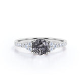 1.50 ct Round Black Rutilated Quartz Cluster Engagement Ring