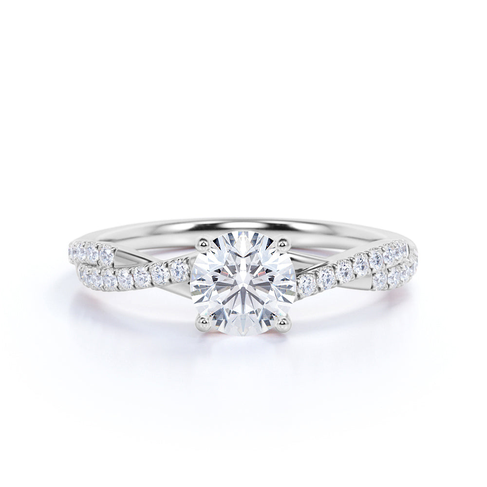 1.25 Carat infinity Round cut Moissanite Engagement Ring in 18k White Gold Over Silver