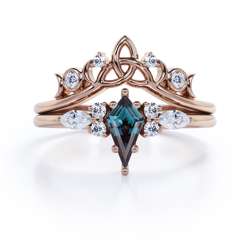 Seven Stone 1 Ct Kite Lab Alexandrite Bridal Set