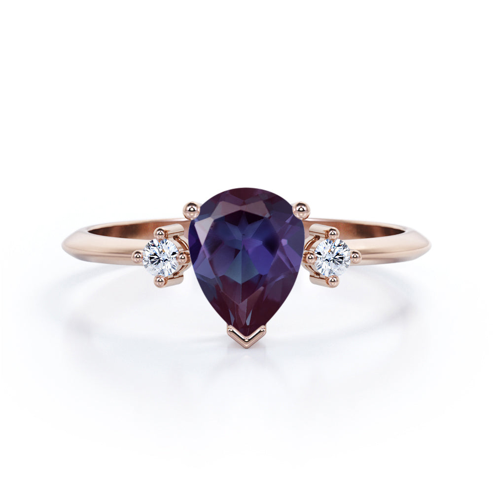 Trilogy 1.10 Carat Tear Drop Lab Created Alexandrite  And Diamond  Three Stone Engagement Ring In White Gold