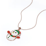 Christmas Snowman Diamond Enamel Pendant Necklace in 18K White Gold Plating over Silver