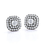 Claw Set 0.53 CT TDW Round White Diamond Frame Double Halo Stud Earrings in White Gold