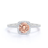 1.50 ct Round Morganite Halo Pave Engagement Ring