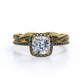 Eternity Crossover - 1.75 TCW Cushion Cut Moissanite with Lab Created Black Diamond - Halo Pave Setting Wedding Set in White Gold