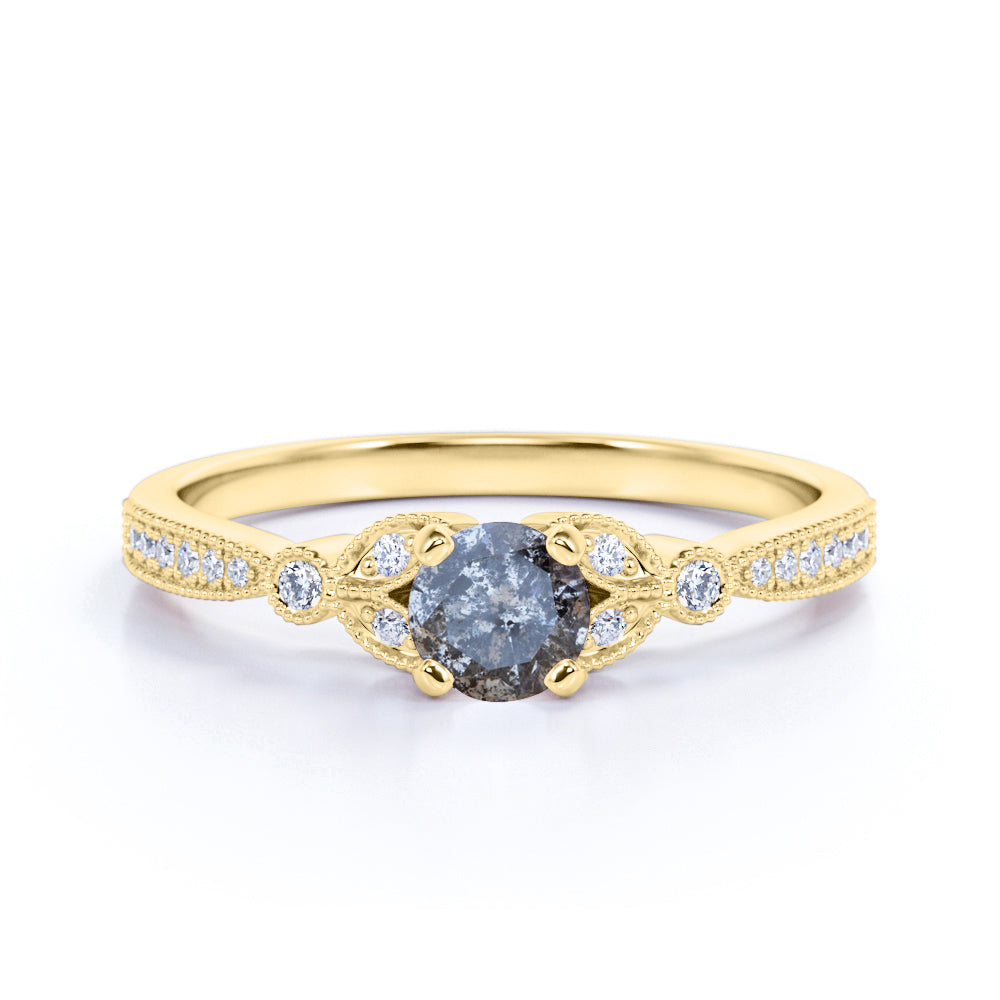 Butterfly 0.65 Ct Round Salt and Pepper Diamond Engagement Ring