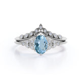 Bestselling 1.50 Carat oval cut Aquamarine and Diamond Wedding Ring Set in White Gold