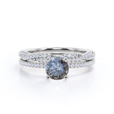 Pave 0.70 Ct Round Cut Salt and Pepper Diamond Wedding Ring Set