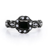 Twisted Beaded 1.15 Carat Princess Cut Black Diamond Infinity Style Engagement Ring In White Gold