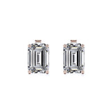 Certified Minimalist 4 Carat Emerald Cut Moissanite Solitaire Stud Earrings In 18K Rose Gold Plating Over Silver