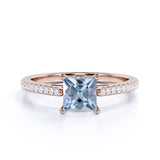 Pave 1.50 ct Princess Aquamarine Engagement Ring