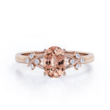 Luxurious Clover Lucky Leaf 0.5 carat Oval Morganite and Diamond Engagement Ring in Rose Gold