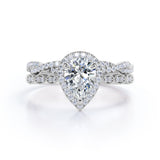 Art Deco 1.5 Carat Pear Cut Moissanite Wedding Ring Set