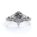 Vintage 0.75 ct Round Cut Black Rutilated Quartz Bridal Set