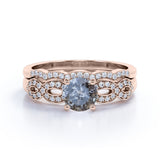 0.85 Ct Round Cut Salt and Pepper Diamond Twisted Wedding Ring Set