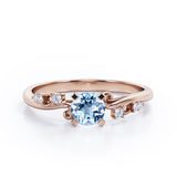 Stylish 1.05 Carat Round Cut Aquamarine And Diamond Seven Stone Engagement Ring In Rose Gold