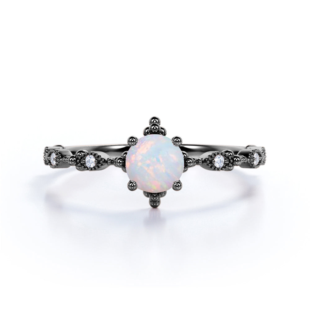 Vintage 1.05 Ct Round Cut Lab Created Opal Engagement Ring