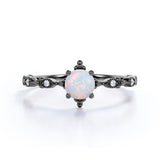 Vintage 1.05 Ct Round Cut Lab Created Opal Engagement Ring