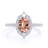 Shared Prong1.50 Carat Oval Shape Dark Pink Morganite and Diamond Halo Snowflake Engagement Ring in Rose Gold