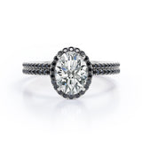 Halo Cluster 1.7 TCW Ovate Moissanite with Lab Created Black Diamond Wedding Set with Pave Accents in Rose Gold
