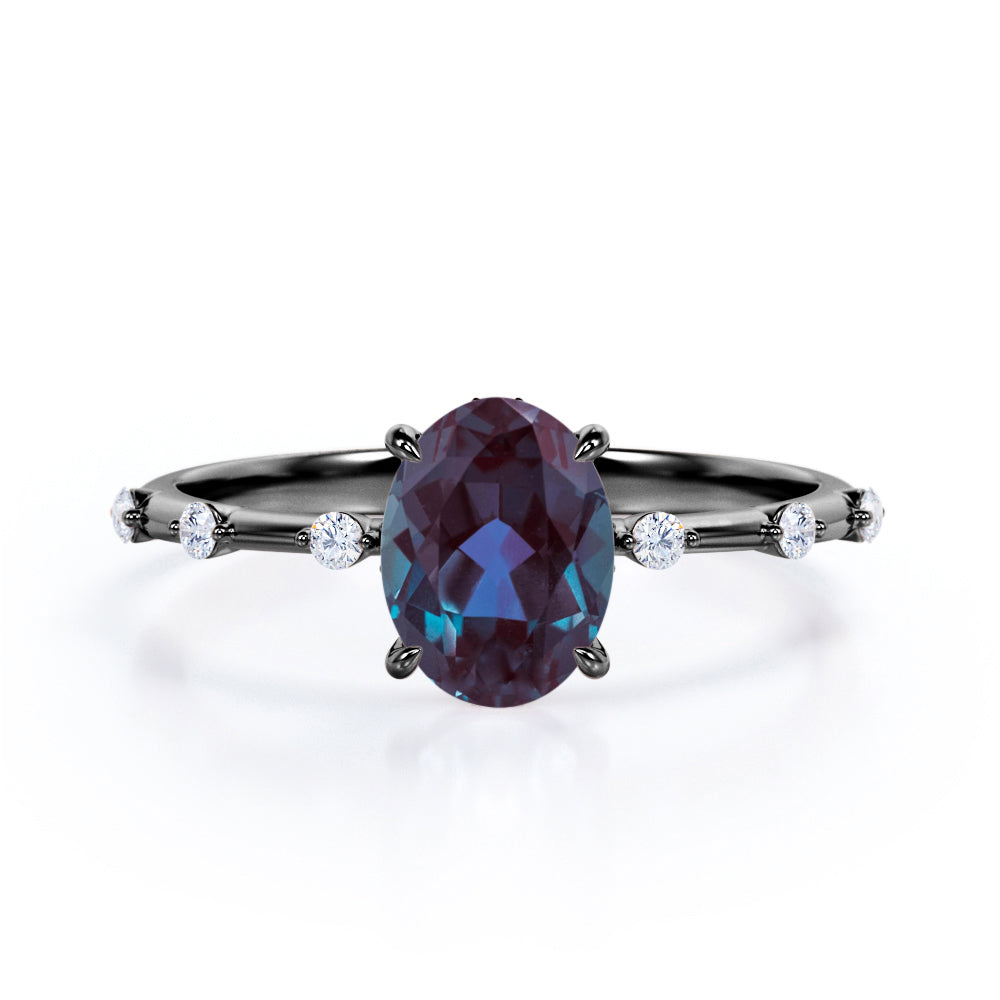 1.10 Ct Oval Lab Alexandrite Seven Stone Engagement Ring