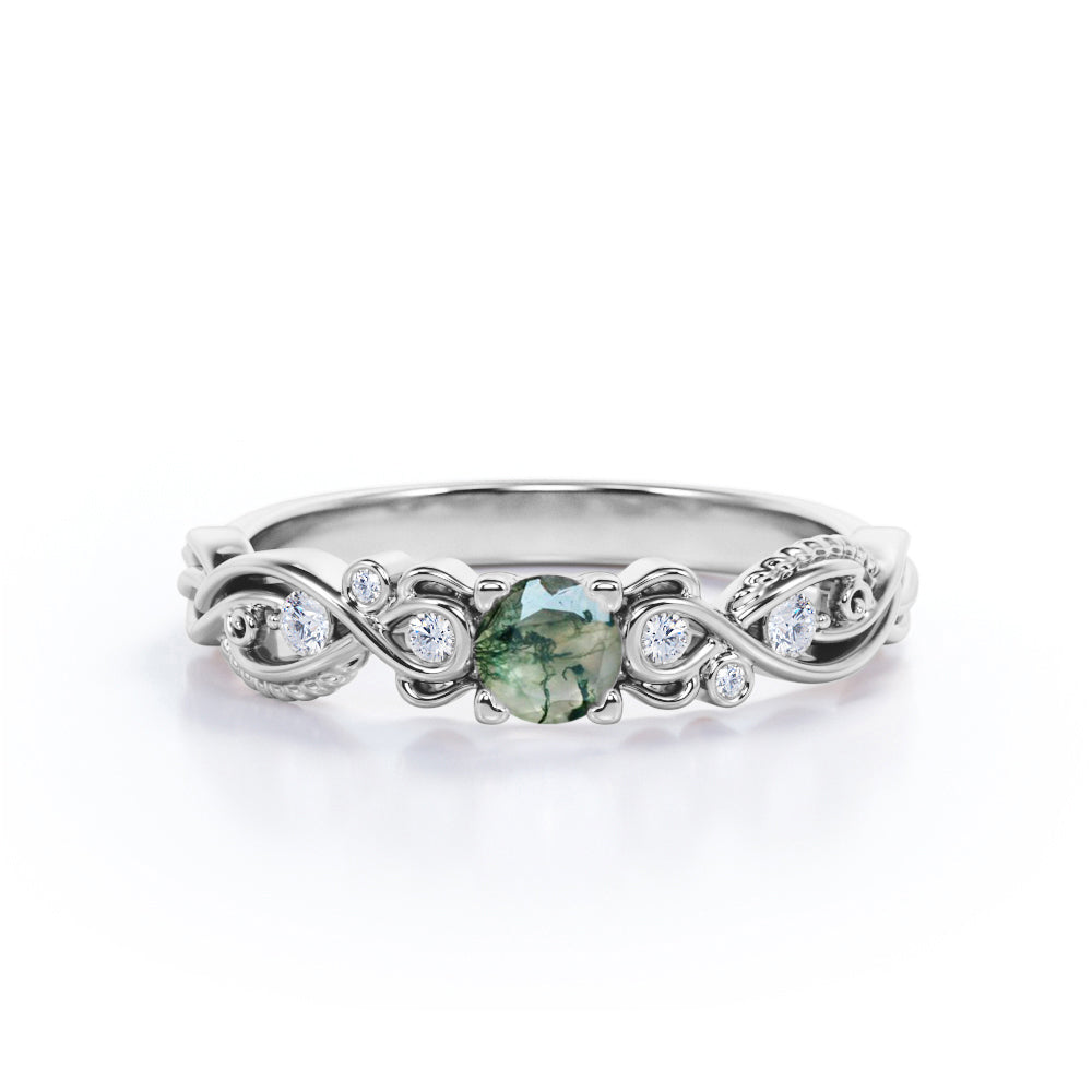 0.5 Ct Round Cut Moss Agate Filigree Engagement Ring