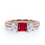 Trilogy 1.25 ct Princess Lab-Created Ruby Vintage Engagement Ring