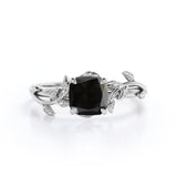 1 ct Cushion Lab Black Diamond Leaf Style Engagement Ring