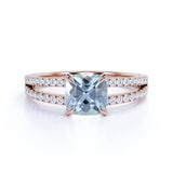 1.25 Carat cushion cut Aquamarine and Diamond Engagement Ring in Rose Gold
