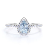 1.50 ct Teardrop Aquamarine Halo Engagement Ring