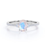 1.50 Carat Oval Moonstone Halo Engagement Ring in Rose Gold - Rainbow Moonstone Ring