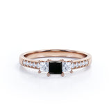 1.25 Carat Princess Cut Lab Grown Black Diamond Three Stone Trilogy Engagement Ring In White Gold