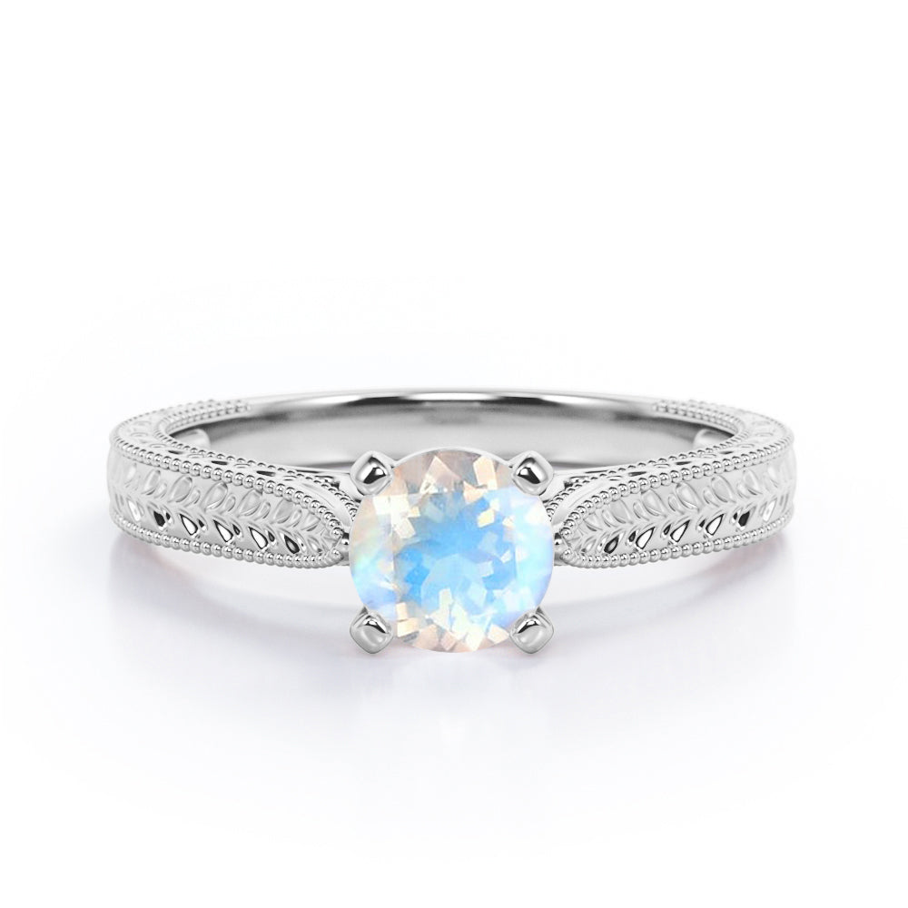 Vintage Art Deco 1 Carat Round Cut Moonstone Four Prong Solitaire Engagement Ring In Rose Gold