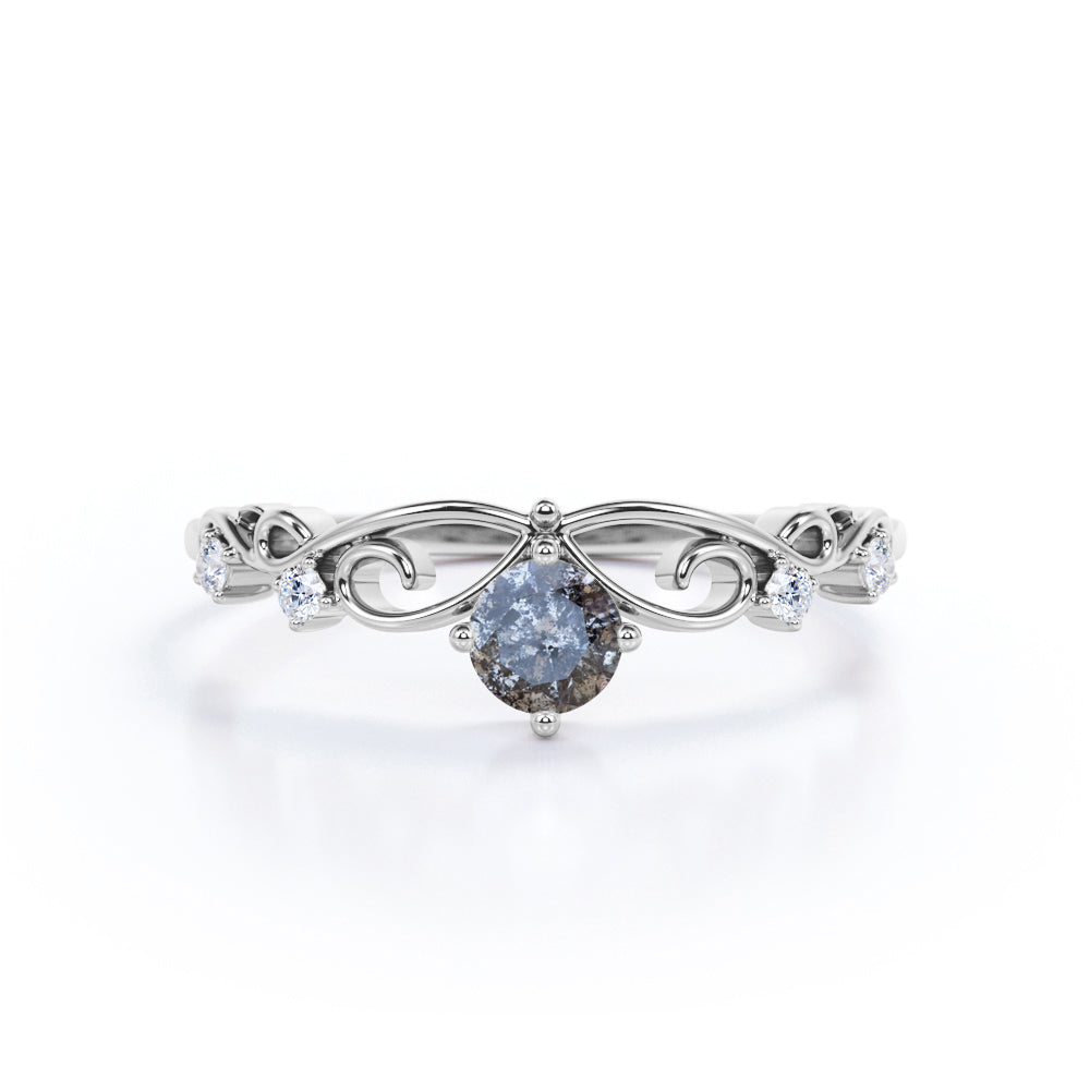 Crown 0.85 Ct Round Salt and Pepper Diamond Engagement Ring