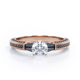 Triple Pave Channel -1.35 TCW Round Shaped Moissanite with Lab Created Black Diamond - 5 Stone Engagement Ring in Rose Gold