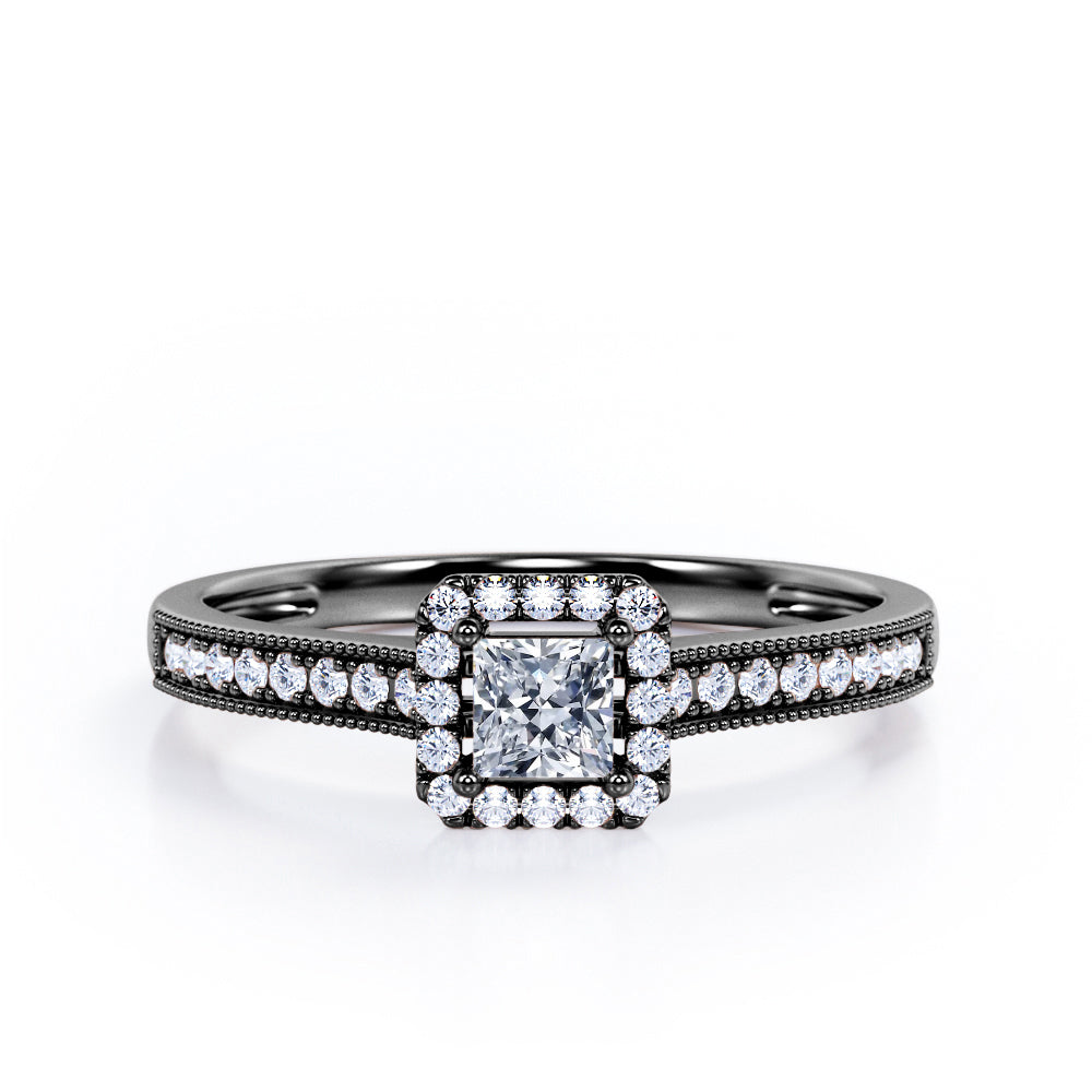 Milgrain Bordered 1.25 Carat Princess Cut Moissanite Ring