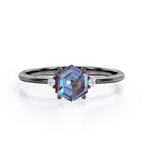 Trillion Geometric 1.05 Carat Hexagon Cut Lab Created Alexandrite And Diamond Three Stone Engagement Ring In White Gold