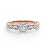 Clustered 1 carat Round Petite Moonstone and Moissanites Channel Engagement Ring in White Gold